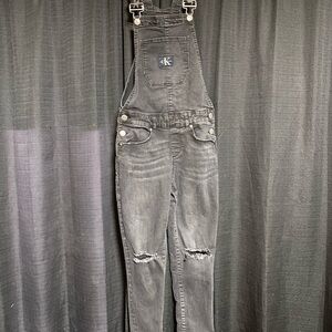 Girls Calvin Klein Jeans Charcoal Denim Overalls